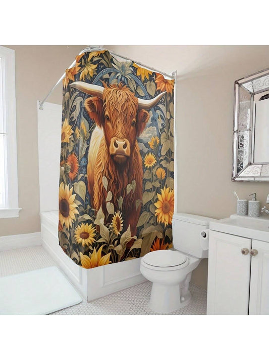 Sunflower Cow Waterproof Shower Curtain - Add a Rustic Touch to Your Bathroom