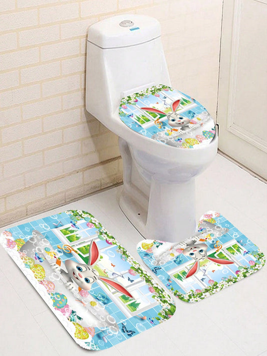 Whimsical Bunny Easter Bathroom Set: Curtain, Mats, Rugs & More!