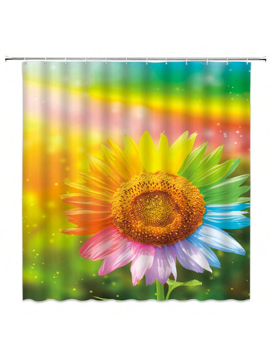 Multicolor Sunflower Plant Printed Shower Curtain: Bring Nature Into Your Bathroom