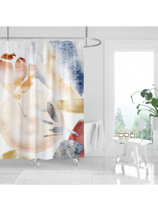 This stylish marble pattern <a href="https://canaryhouze.com/collections/shower-curtain" target="_blank" rel="noopener">shower curtain</a> features blue and orange stripes to elevate your bathroom decor. Made with a durable liner, it measures 180x180cm for full coverage. Add a touch of sophistication and functionality to your daily routine.