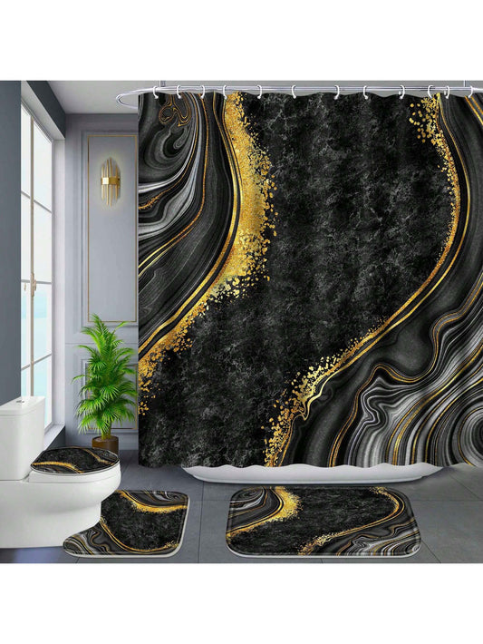 Elevate your bathroom with our Black Marble Bathroom Bliss 4-piece set, including a <a href="https://canaryhouze.com/collections/shower-curtain" target="_blank" rel="noopener">shower curtain</a>, rugs, bath mat, U-Shape, toilet lid cover, and hooks. The sleek black marble design is sure to add a touch of sophistication to your space. Enjoy a cohesive and stylish bathroom experience with this all-in-one set.
