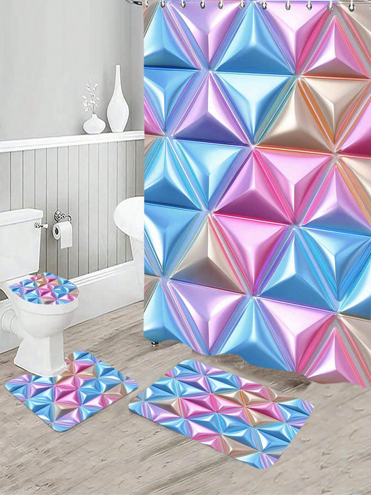 Enhance your bathroom décor with our Vibrant Triangle Pattern <a href="https://canaryhouze.com/collections/shower-curtain" target="_blank" rel="noopener">Shower Curtain</a> and Floor Mat Set. Made with a unique triangle pattern, this set adds a modern touch to any bathroom. The shower curtain keeps water off your bathroom floor, while the floor mat provides a comfortable and slip-resistant surface.
