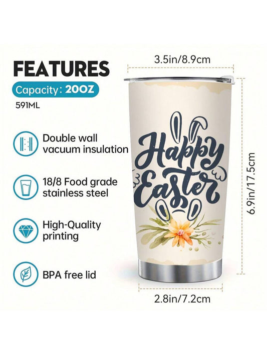 Easter Themed Stainless Steel Insulated Tumbler - Rabbit & Flower Watercolor Illustration - Perfect Easter Gift for Friends