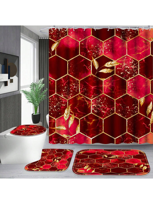 Enhance the look of your bathroom with our Red Honeycomb Marble Bathroom Set. This set includes a <a href="https://canaryhouze.com/collections/shower-curtain" target="_blank" rel="noopener">shower curtain</a>, rugs, bath mat, and toilet lid cover, all featuring a luxurious red honeycomb marble design. Elevate your bathroom's style while enjoying the benefits of a cohesive and stylish set.