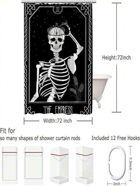 Rose Skull Print Waterproof Bathroom Shower Curtain - Add Minimalist Fashion Style to Your Decor