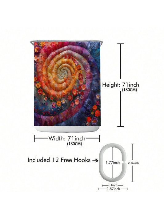 Vintage Floral Conch Shell Printed Shower Curtain Set - Waterproof Bathroom Decorative Curtain with Machine Washable Fabric and 12 Plastic Hooks