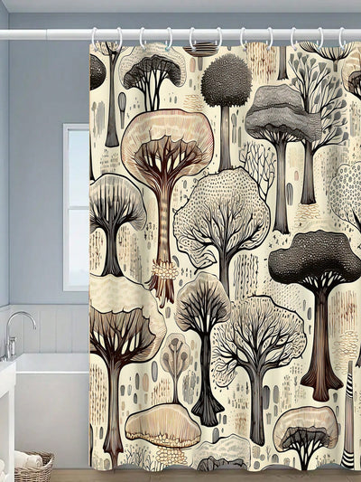 Simple Tree Print Waterproof Bathroom Shower Curtain for Modern Decor
