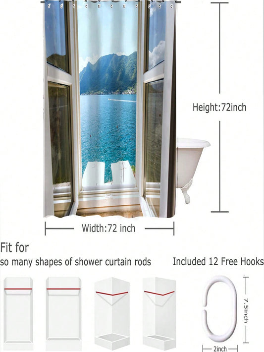 Summer Serenity: Mountain Ocean View Shower Curtain for Bathroom
