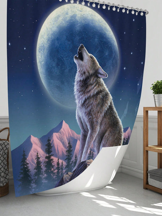 Waterproof Wolf Howling Shower Curtain Set: Decorative Bathroom Essentials with Anti-Slip Mat and Toilet Seat Cover