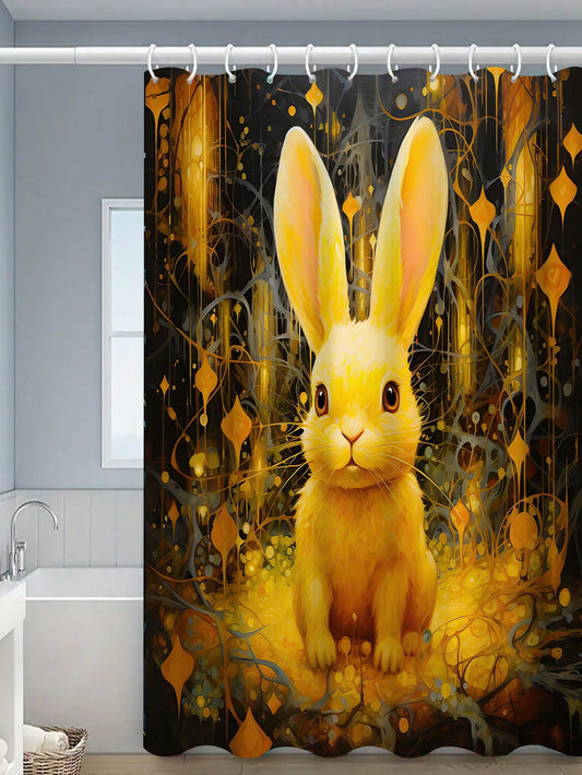 Adorable Rabbit Printed Shower Curtain: A Modern, Waterproof Addition to Your Bathroom Decor!