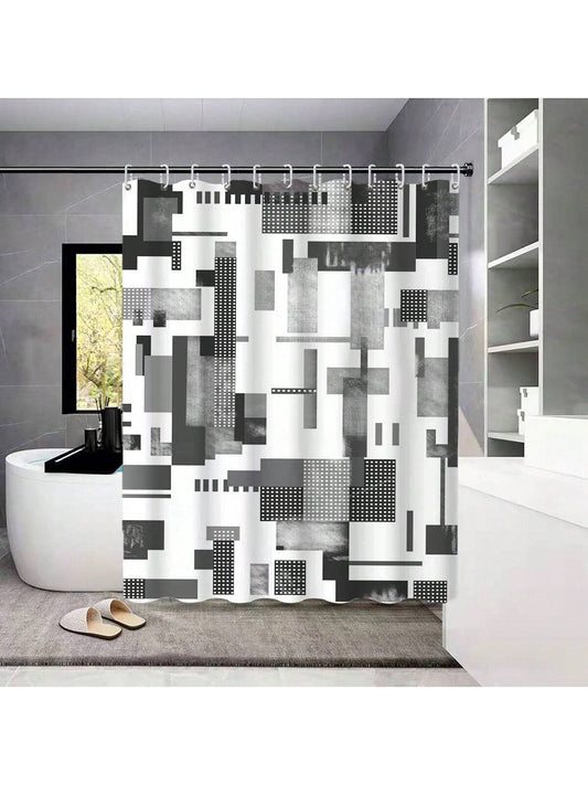 Chic Geometric Printed Shower Curtain Set: Elevate Your Bathroom Style!