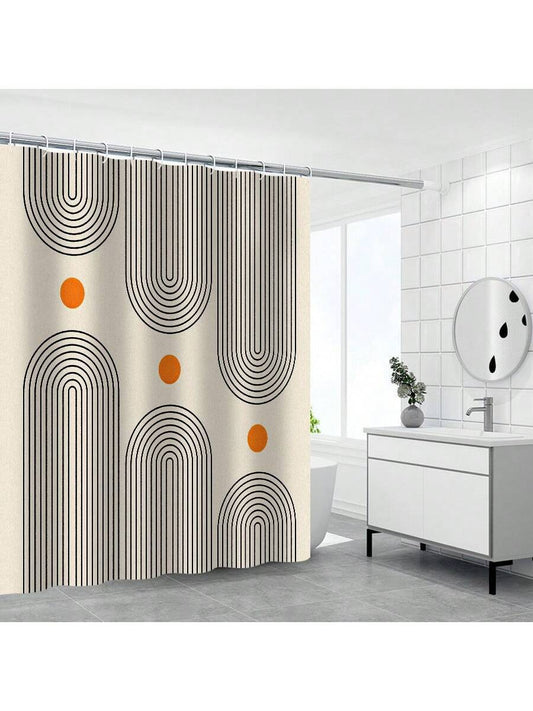 Vibrant Geometry Print Waterproof Shower Curtain with 12 C Hooks - Fade-Resistant and Moisture-Blocking Design