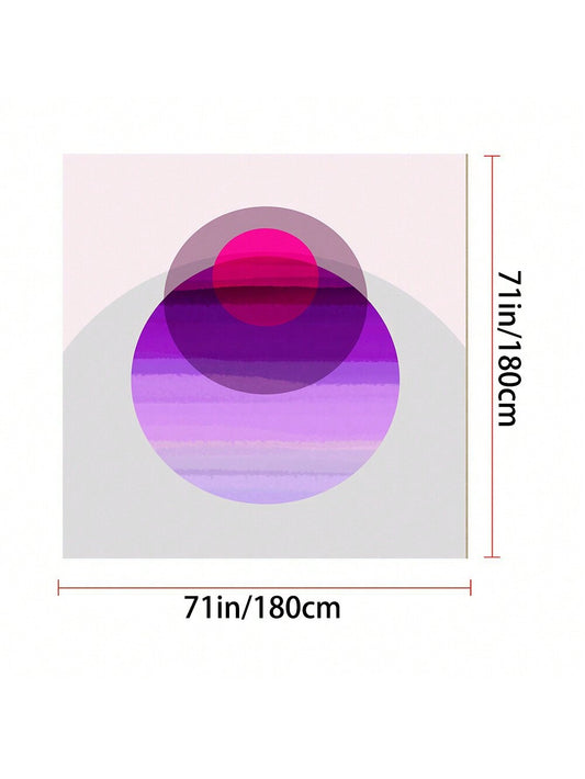 Geometric Circular Overlapping Pattern Waterproof Shower Curtain with Hooks - White & Purple