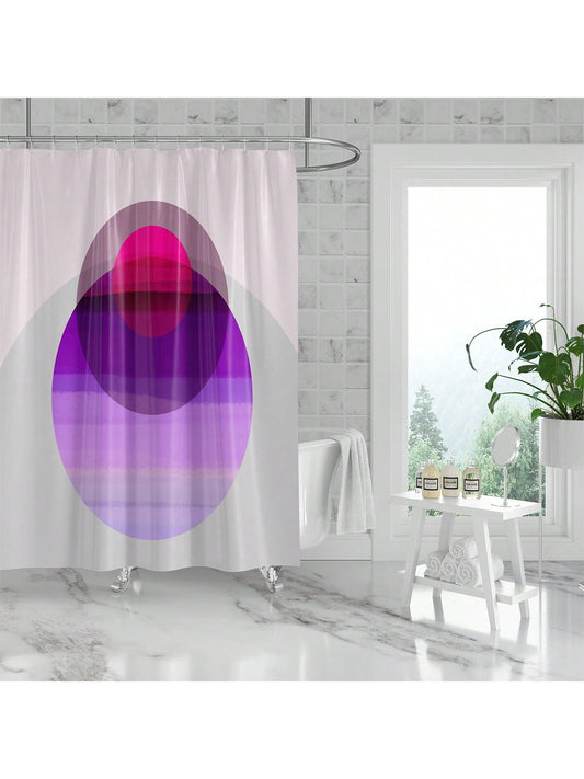 This geometric <a href="https://canaryhouze.com/collections/shower-curtain" target="_blank" rel="noopener">shower curtain</a> features a circular overlapping pattern in a stylish white and purple color. Not only does it add a touch of modern design to your bathroom, but it is also waterproof to protect your floors and comes with hooks for easy installation. Enjoy a cleaner, more stylish shower experience.
