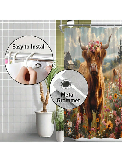 Rustic Highland Cow Shower Curtain for Farmhouse Bathroom Decor