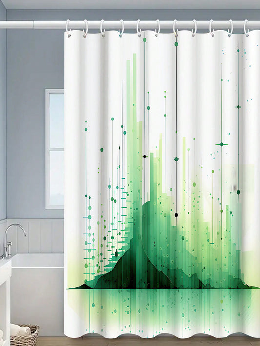Green Oasis: Modern Polyester Waterproof Shower Curtain for Stylish Bathroom Decor