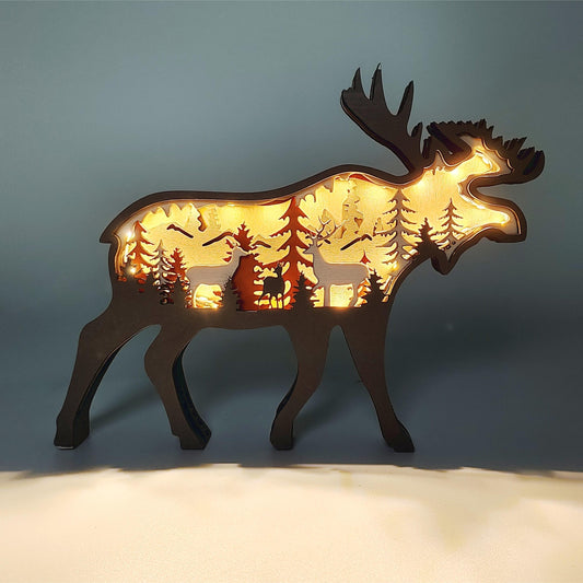 This festive Majestic Moose and Elk 3D Wooden Art Sculpture is the perfect holiday gift and home decor item. Skillfully crafted with precision details, this wood sculpture creates a captivating illusion of depth with its 3D design. A built-in LED light illuminates the sculpture to add a stunning artistic touch to any room.
