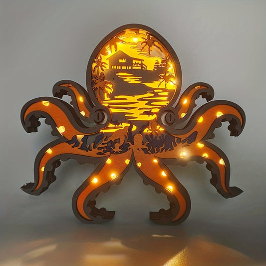 This Wooden Art Animal Statue features a whimsically-designed octopus crafted from natural wood, making it a unique decorative accent for any room. Perfect for both children and adults, the Statue is a delightful showpiece sure to bring a touch of whimsical charm to any desk, shelf, or wall.