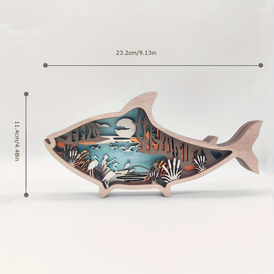 Creative Multi-Layer Woodcarving Animal Display: Fish B Desktop Decoration Craft for Home Décor