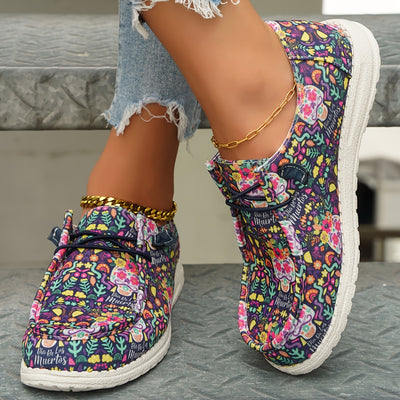 Women's Floral and Skull Print Canvas Shoes: Stylish Lace-Up Sneakers for Casual, Lightweight Outdoor Wear