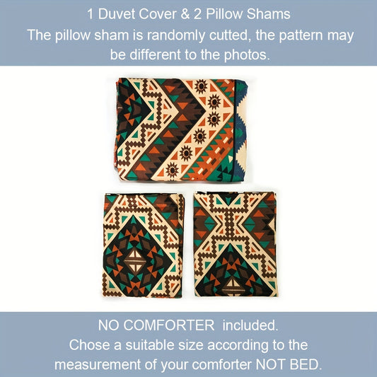 Boho Chic Striped Geometric Bedding Set - Ethnic Traditional Brown 1 Duvet Cover with 2 Pillowcases (No Core)