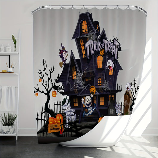 This Halloween-inspired shower curtain will bring a festive touch to your bathroom. Made of waterproof and mildew-proof fabric, this curtain is designed to last. Easily hang it in the bathroom with the included hooks. Step up your holiday decor with this Halloween-inspired shower curtain.