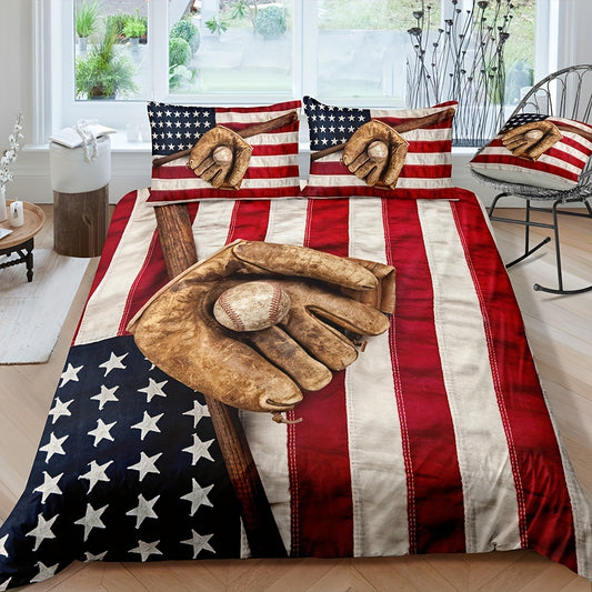 Go to bed with pride with this Home Run in Style duvet cover set, featuring a realistic American Flag baseball-themed print. This set includes one duvet cover and two pillowcases that are made from a soft and cozy cotton blend for the ultimate comfort. Show your patriotism for the red, white, and blue.