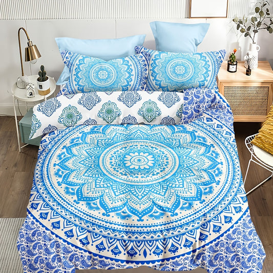 Stunning Blue Mandala Duvet Cover Set: Transform Your Guest Room with Style (1*Duvet Cover + 2*Pillowcases, Without Core)