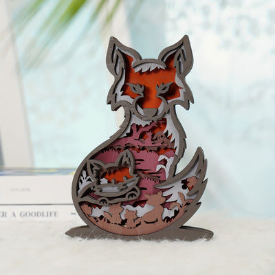 Foxy Glow: Multilayer Carved Ornament LED Night Light - Wooden Craft Gift for Home Décor and Gifting