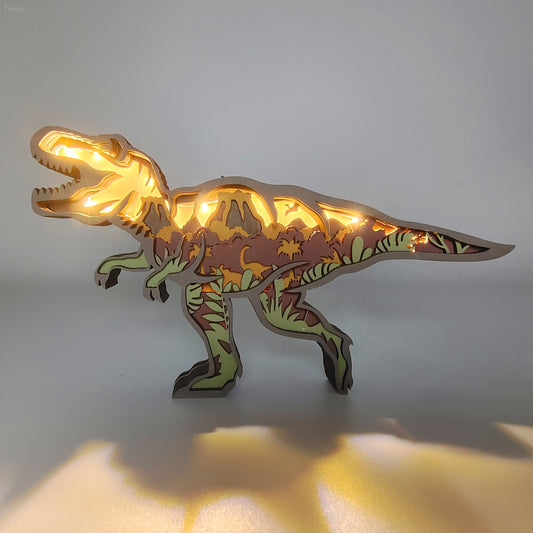 Treat yourself or a loved one to this Tyrannosaurus Wooden Art Carving Night Light, a stylish addition to any home decor. Crafted from quality wood, this light emits a soft, soothing glow, making it the perfect night time companion. An ideal gift for both men and kids, this light is sure to light up any room.