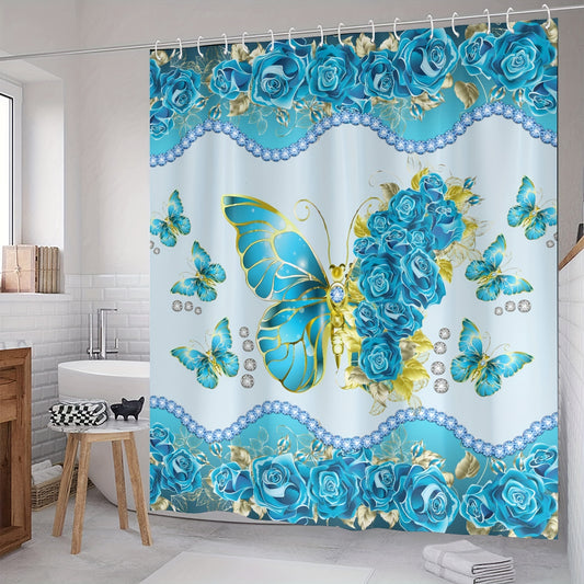 This Blue Butterfly Shower Curtain is a beautiful addition to any bathroom. Crafted with vibrant colors, it is sure to be a conversation piece. Add a touch of style to your bathroom with this stunning shower curtain.