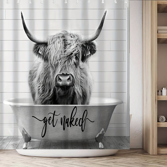 Whimsical Western Farmhouse: Highland Cow Get Naked Shower Curtain Set for a Playful Bathroom Decor