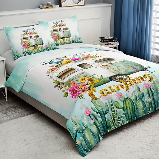 Transform your bedroom or guest room into a stylish and fresh oasis with this 3PCS Fashion Duvet Cover Set. Featuring fun and trendy cactus, flower, and car prints, this set is perfect for adding a touch of personality to your décor. Made from high-quality materials, this set is both stylish and durable, ensuring your space looks and feels fresh for years to come.