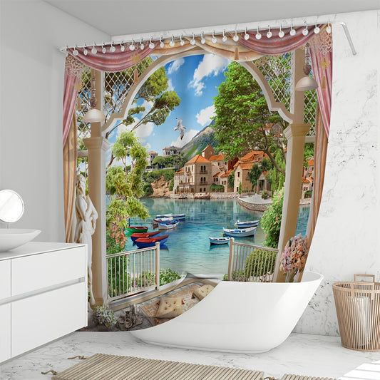 Transform your bathroom into a tranquil paradise with our Waterproof Landscape Mural Shower Curtain. Made of 100% polyester for durability, this curtain is complete with 12 plastic hooks to add a touch of elegance. Enjoy the calming atmosphere of your bathroom oasis!