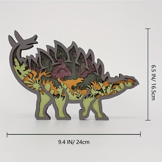 Dinosaur Delight: Stegosaurus Wooden Art Carving Light - Perfect Bedside Desk Decor and Soothing Night Light for Kids