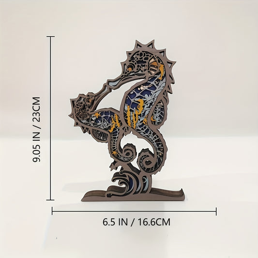 Seahorse Serenity: Exquisite 3D Wooden Art Carving for Home Decoration and Holiday Gifts