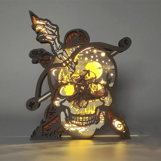 The Sagittarius Skull is a stunning 3D wooden art carving, the perfect piece to add a unique touch to your home decor. It doubles as a mesmerizing night light, thanks to its built-in LED lights, and makes a wonderful gift for special occasions. An exquisite addition to any collection.