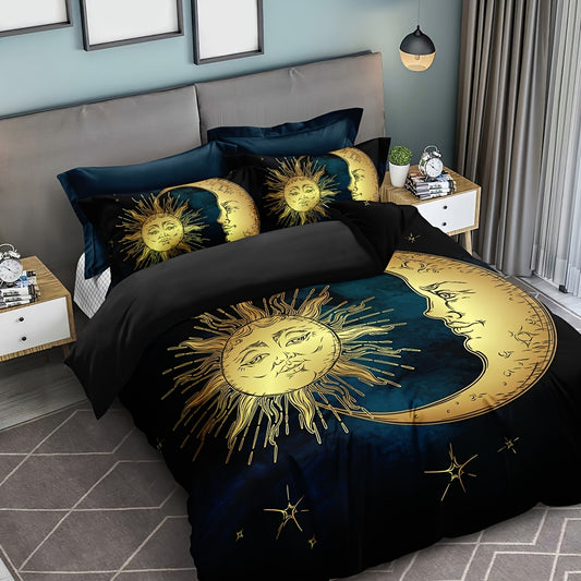 Invite your guests to a warm and cozy sleep with the Boho Golden Moon and Sun Hand-drawn Antique Duvet Cover Set, complete with one duvet cover and two pillowcases. With its timeless antique design, this set is perfect for any guest room.
