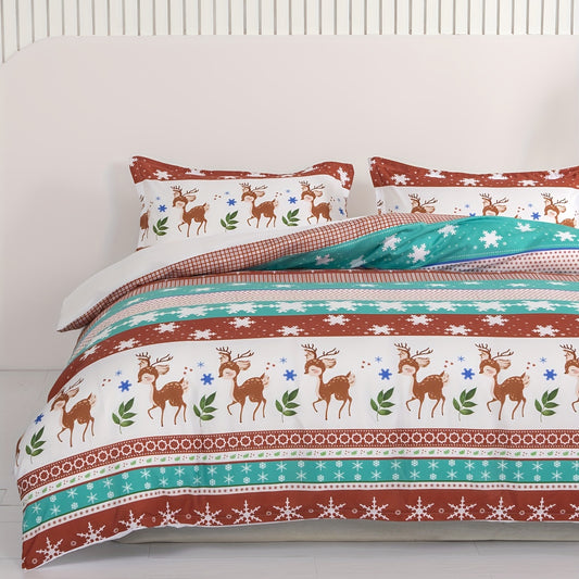 Snowflake Deer Print Christmas Themed Duvet Cover Set - Perfect Comfort for Master, Children's, and Guest Bedrooms - Includes 1 Duvet Cover and 2 Pillowcases (No Core)