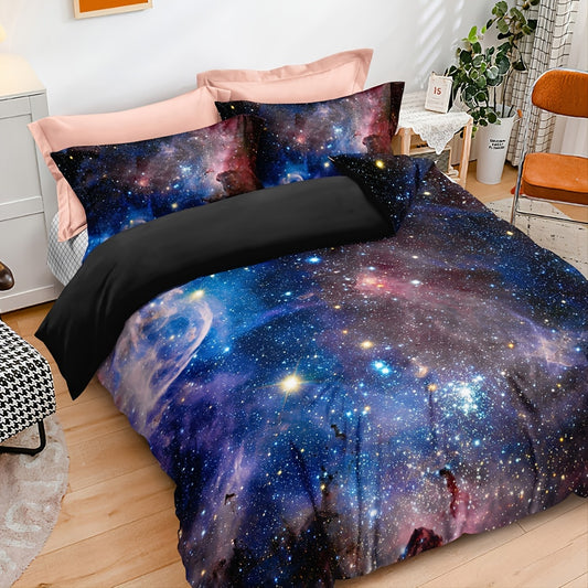 Galactic Dreams: Red Starry Sky Bedding Set for Guest Room - Includes Duvet Cover and Pillowcases (No Core)