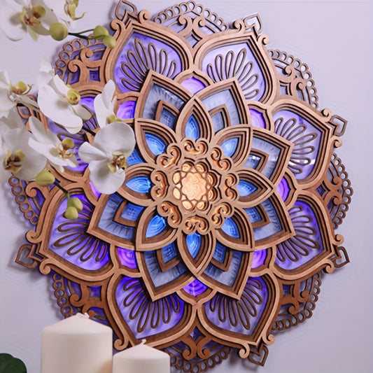 Experience a touch of natural beauty with the Tranquil Lotus Mandala Wooden Art LED Night Light. This stylish light is crafted from wood and features a lotus mandala pattern that brings a sense of tranquility and harmony to your living space. The LED light produces a warm and pleasant glow, creating a comfortable atmosphere.