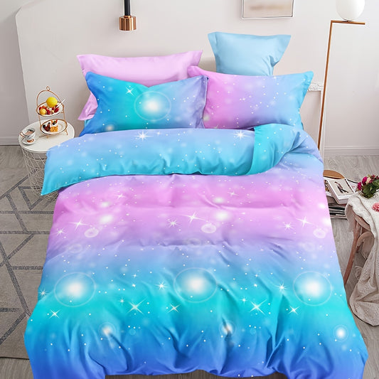 This Colorful Rainbow Gradient Duvet Cover Set is perfect for any bedroom or guest room. It is made of a soft and comfortable fabric that is perfect for any type of sleep. The set comes with one duvet cover and two pillowcases and does not include any core. Enjoy a good night's sleep with this beautiful and colorful duvet set.