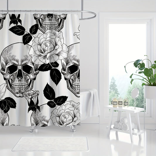 Gothic Elegance: Skeleton Rose Shower Curtain - Waterproof & Durable Bathroom Decor