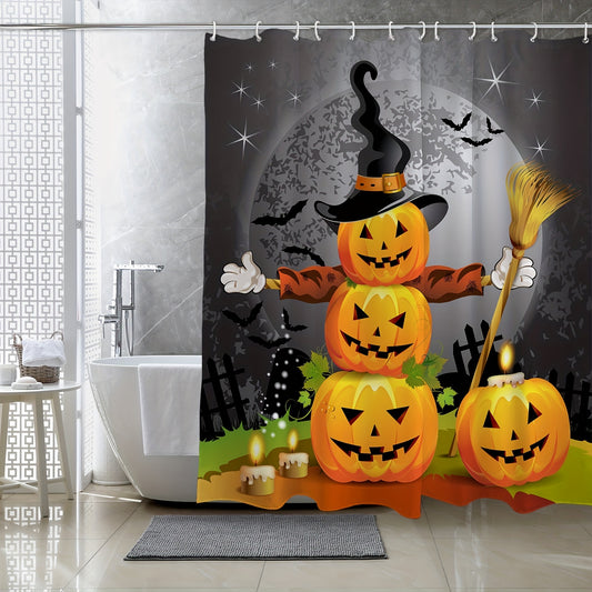 This shower curtain is the perfect blend of classic spooky and modern whimsy. Featuring a witch hat and bat design, this Halloween-themed curtain is sure to transform any bathroom into a festive environment. Durable materials make it a long-lasting and enjoyable piece of décor.