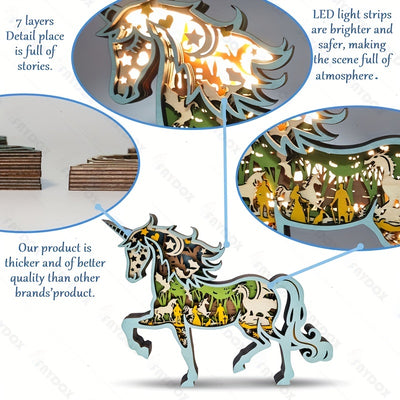 Unicorn Wooden Art Carving LED Night Light: Enchanting Decorative Gift for Christmas and Halloween