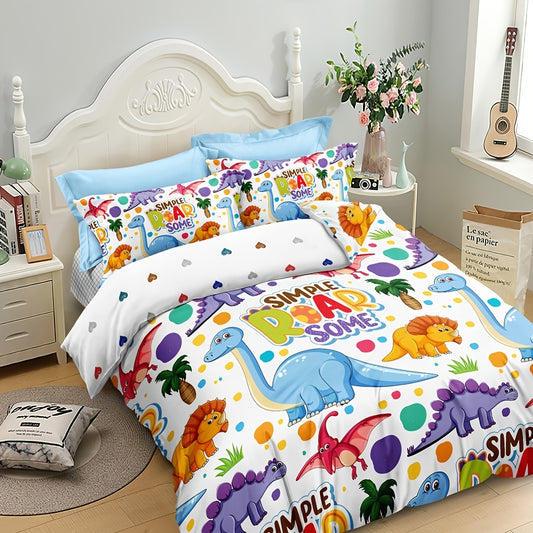 Dreamland Adventures: Colorful Dinosaur Printed Bedding Set for Kids, Boys & Children - Includes 1 Duvet Cover and 2 Pillowcases (No Core)