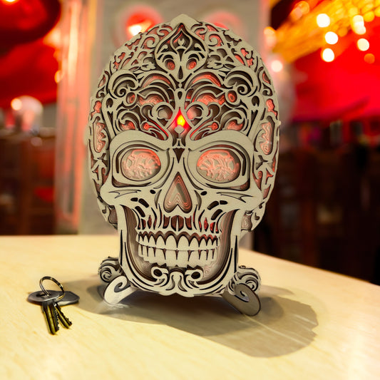 Spooky Skull Mandala: Decorate Your Space with this Halloween Day of the Dead Wooden Art Desktop Ornament