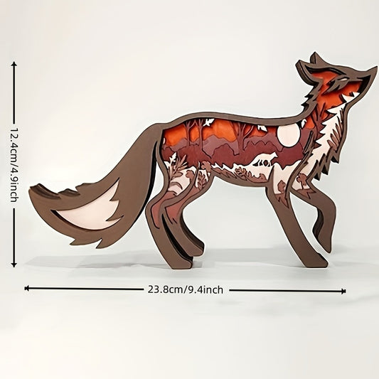 Enchanting Fox Wooden Art Animal Statues: Illuminate Your Space with LED Night Light Décor!