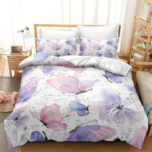 Bring luxury and comfort to your bedroom or guest room with this exquisite butterfly print duvet cover set. Featuring a soft and comfortable material, the set includes 1 duvet cover and 2 pillowcases (no core), perfect for adding a touch of style to your space.