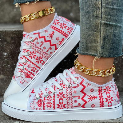 Step into holiday cheer with Festive Fun: Women's Christmas Pattern Canvas Shoes. Crafted with durable canvas material, these shoes feature a stylish pattern that's perfect for adding a festive touch to any look. The full-length footbed keeps feet comfortable during wear, making them the ideal choice for casual days.